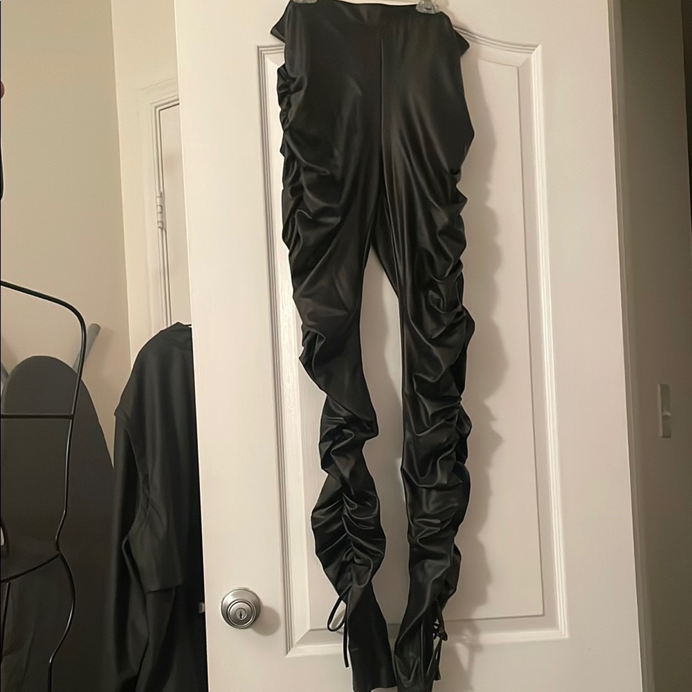 Black Ruched Satin Pants